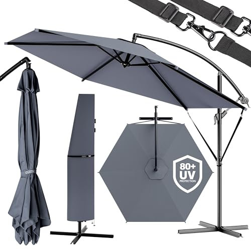 Kingsleeve® Sombrilla 300cm UV80+ Manivela Base Funda Parasol Terraza Funcional Estable Verano Antracita