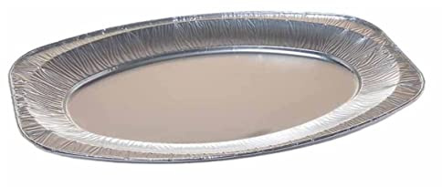 Cuki Expert - Vassoi Alluminio USA e Getta - Vassoio Alluminio per Alimenti Ovale Medio - 43cm - Adatto Sia per Il Forno Tradizionale Sia a microonde - 10pz