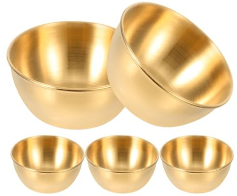 Yardwe 5pcs Stainless Steel Dip Bowl Round Seasoning Dishes Appetizer Serving Tray Sushi Dipping Bowl Saucers Dishes Seasoning Saucer Plates for Home Restaurant Gold