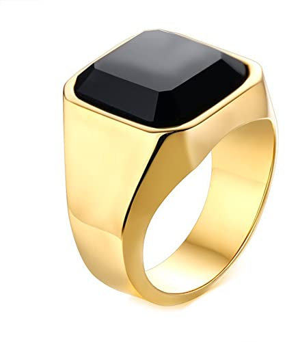 Bishilin Herrring personlig, ring rostfritt stål med sten sigillring silver guld vänskapsring partnerringar för män ungdomar, Achat