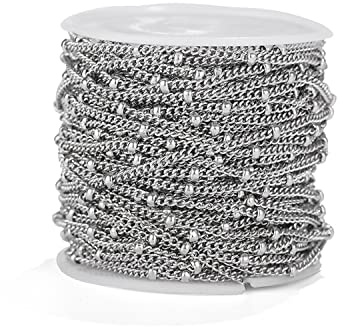 Tissting 5 meter 1,5 mm kedjor knåp länkkedja, kedja smycken rostfritt stål gör-det-själv huvudbonader tillverkning lager hänge pärlor armband vristlänk halsband kostym dekoration kedja rulle (silver)