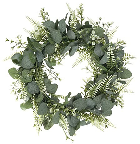 SLFYEE Große Künstlich Pflanzen Türkranz Eukalyptus Kranz Deko Eukalyptus Dekokranz Hängen Wandkranz Türkranz Grün für Hochzeit Tür Party Fenster Wand Kamin Dekoration 40cm
