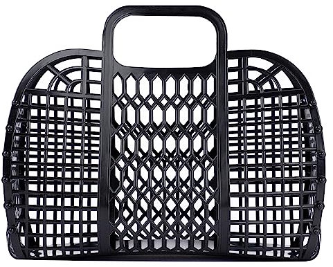 BABANA Kleine Plastikgelee-Taschen - Wiederverwendbarer Geschenkkorb | Strandtasche, Braut-, Osterkorb (Schwarz)