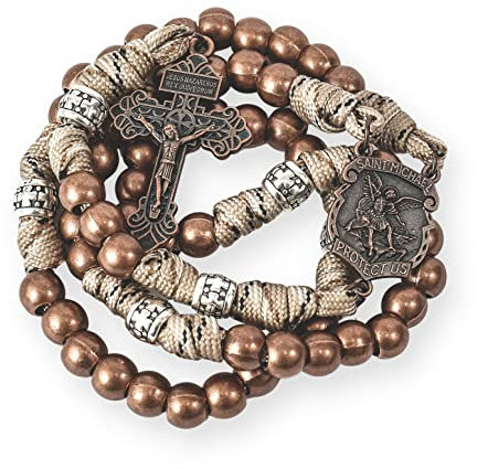Nazareth Store Rosenkranz aus Kupferlegierung, Paracord-Halskette, St. Michael-Medaille, starkes Metall, 10 mm Perlen, katholischer Rosenkranz mit Pardon-Kruzifix
