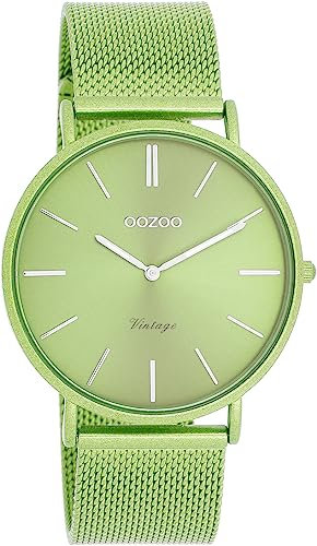 Oozoo Vintage Damen Uhr Limettengrün - Armbanduhr Damen mit 20mm Lederarmband - Analog Damenuhr in rund C20330