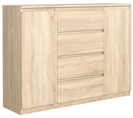 MebLocker Kommode mit 4 Schubladen 2 Schranktüren 140 cm Ideal für Wohnzimmer, Schlafzimmer, Kinderzimmer und Büro Moderne Elegante Lösung für stilvolle Aufbewahrung (Sonoma-Eiche)