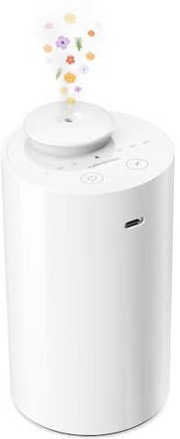 Airversa Waterless Diffuser for Essential Oil, Car Diffsuer, Battery Operated Nebulizer, 0.7 Fl Oz/ 20mL, Mini Scent Air Machine, 3 Timers & 3 Mist Levels for Home, Room, Car, Office - AN6 White