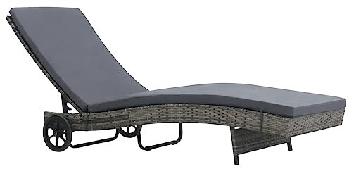 Youuihom Strandstühle Stühle für die Terrasse Stühle für draußen Sonnenliege mit Rollen und Auflage Poly Rattan Anthrazitgrau Geeignet für Hinterhof, Rasen, Veranda, Pool, Balkon