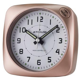 Atrium Funkwecker Analog Quarz ohne Ticken große Zahlen sehr deutlich mit Licht und Snooze rosé A610-17
