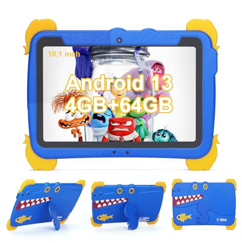 C idea Kids Tablet, 10,1 pollici Tablet per bambini con Android 13, 4GB RAM 64GB ROM (1TB TF), 1280 * 800 FHD grande schermo, 6000mAh batteria, Supporto 5G/2.4G WiFi (Blu)