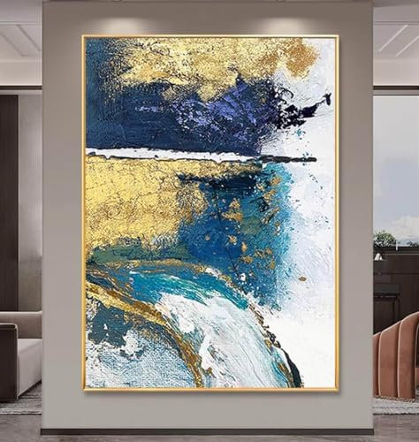 Grande Peinture À L'Huile Texturée Faite À La Main Sur Toile - Tableau D'Art Mural Texturé En Feuille D'Or Abstraite Minimaliste Moderne Pour La Peinture De Décoration Murale De Salon, Comme L