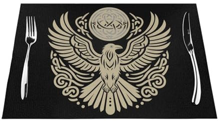 Vikings Runen Rabe Odin nordische, keltische Tischsets aus PVC, rutschfest, rechteckig, für Küche, Esstisch, Wärmeisolierung, 45 x 30 cm