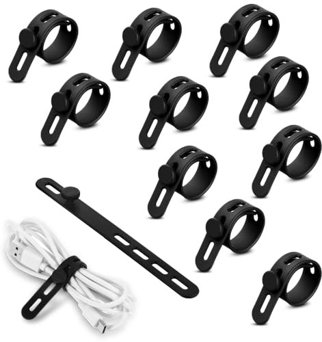 Xinjoduz 10 PCS Reusable Cable Ties, Black Adjustable Cable Straps Wire Organizer for Charging Cord Keeper Earphone Computer Wire Desk Cables Management Travel Accessories (Black & White)