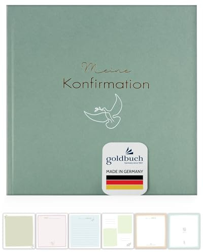goldbuch 03 046 Photo Album Confirmation Dove of Peace Album 25 x 25 cm Photo Book 58 White Pages with Glassine Dividers 4 Illustrated Pages 6 Design Pages for Gluing Art Print Turquoise