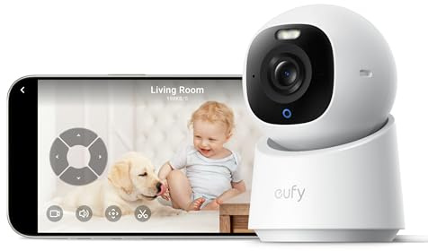 eufy Indoor Cam E30, Latest Generation, 4K UHD Security Camera, Pet/Dog/Baby Camera with Phone app, Color Night Vision, Human/Pet Auto Tracking, 360 Pan-Tilt, Works with Homekit (Renewed)