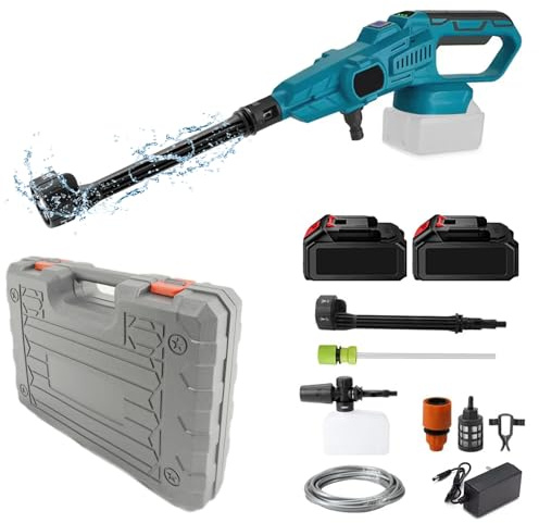 Batteridriven högtryckstvätt, 80 BAR för Makita 18 V batteri bärbar högtryckstvätt med 6-IN-1 munstycke, borstlös motor, 380 l/H (6,3 l/min), för bil, gräsmatta, med 15 000 mA batterier (med batterier