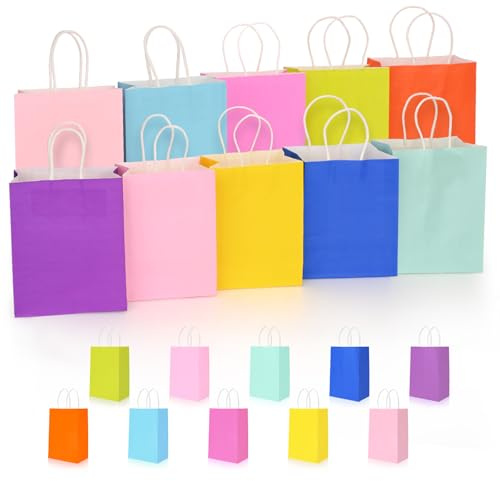 HOMIKLSA 20 Bolsas de Regalo con Asas 21x15x8cm - 10 Colores Vibrantes, Perfectas para Compras, Bodas, Fiestas y Cumpleaños (Tamaño Pequeño)