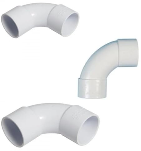 PVC Solvent Weld 92.5° Swept Bend Pipe Fittings, 50mm, White, Pack of 3