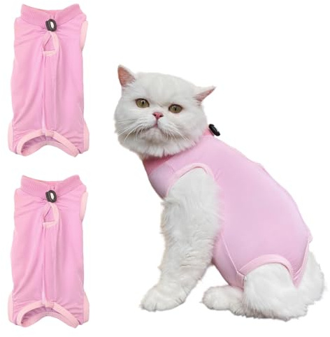 2 Piezas Traje de Recuperación para Gatos, Ropa Postoperatoria para Gatos después de Cirugía o Esterilización, Anti Lamedura, Alternativa al Collar (Medium)