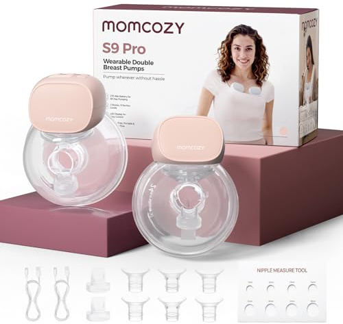 Momcozy S9 Pro Tire Lait Electrique Actualisé, Tire-lait Mains Libres Avec Batterie à Longue Durée et écran LED, Tire Lait Portable Avec 2 Modes et 9 Niveaux - 24mm (Rose, 2 Pack)