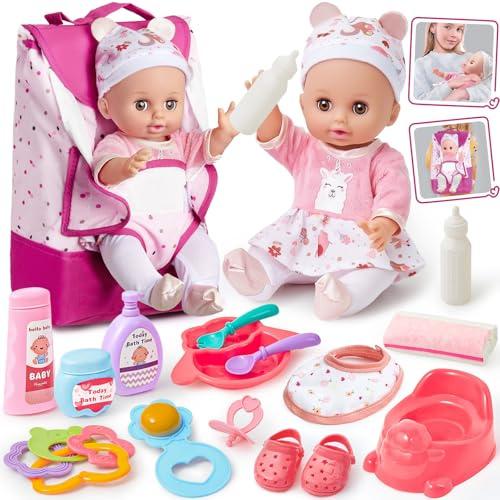 G.C Accesorios Bebe Juguete Regalo Niña 3 4 5 6 Años, Muñeca de 36 cm & Mochila Pañales & Orinal & Biberón, Accesorios para Muñecas Juego de rol Juguetes Niña 3 4 5 6 Años