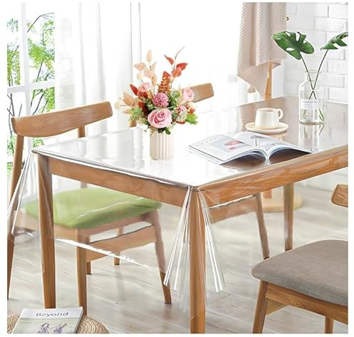 EXIN DECHEN Mantel PVC Transparente 140x100cm Mantel Transparente Mesa Rectangular Plastico Protector Mesa Rectangular Impermeable Lavable para Cocina Restaurantes Bodas Jardín