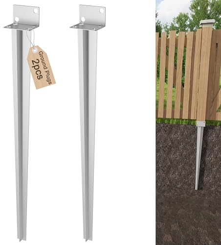 YRHome Set di 2 supporti per pali in legno, 60 x 700 mm, per boccola a terra, con punta lunga, per recinzioni e progetti da giardino, manicotto per pavimento, colore argento