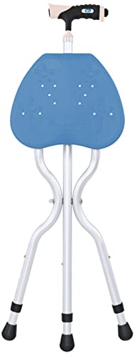 QHLMLL Bastone da Passeggio con Seduta, Bastone da Passeggio, Bastone Pieghevole per Anziani, Bastone in Alluminio con Luce LED, Bastone Regolabile in Altezza per Donne e Uomini (Colore: Argento)