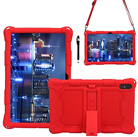 Tablettskydd Tablet Case For Samsung Galaxy Tab S7 T870, Mjukt och lätt silikon stötsäker droppskyddskåpa med kickstand & axelrem Hemma för surfplatta(Rosso)