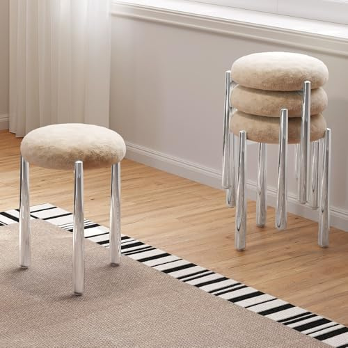 Guyii Juego de 4 taburetes apilables, redondos con patas de metal, taburetes apilables para cocina, diseño moderno para salón y comedor (amarillo marrón)