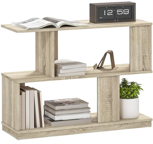 HOMCOM Tavolino Salotto a S con 4 Ripiani, Tavolino da Soggiorno Salvaspazio per Salotto, Ingresso e Camera da Letto, 90x30x61 cm, Colore Legno