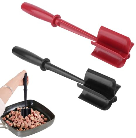Goktvai 2uds Picadora Carne Manual, Machacador Carne Duradero Herramienta Molida con 5 Cuchillas Anchas Triturador de Hamburguesa Utensilio Cocina para Res Pavo Huevos Papa Tomate (Rojo, Negro)