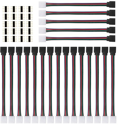 HAXIHA 20pcs Conector de Tira LED RGB 5050 Conector 4 pines Conector Rápido Cinta,Controlador Cinta LED Cable Banda,para 10mm luz de tira LED flexible 5050 RGB