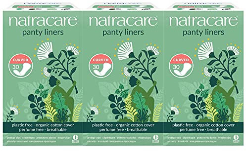 Natracare Natural Curved Panty Liners with Organic Cotton | 30 Liners x 3 Packs (90 Liners)