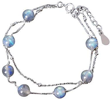 NicoWerk Mondstein Armband Damen - Perlenarmband Damen Schmuck, mehrreihiges Armband 925 Silber mit Mondstein Kugeln - SAB169