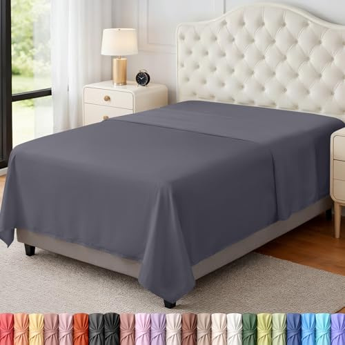 Twin Size Flat Sheet Only, Ultra Soft & Breathable Hotel Sheets, Grey