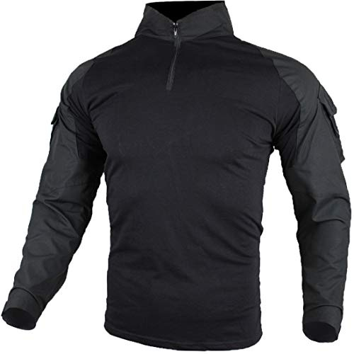 zuoxiangru Tactical Combat Shirt, Ripstop Breathable Long Sleeves T Shirt for Hunting Military Airsoft (Black, UK L=Tag XXL)
