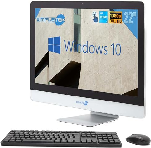All in One AiO Pantalla táctil | 22 Full HD Core i3 3120M 2,5 GHz Windows 11 Pro | 8GB RAM SSD 240GB | Webcam Pantalla táctil Altavoz Interiores Ratón Teclado Inalámbrico |PC Fijo Ordenador Simpletek