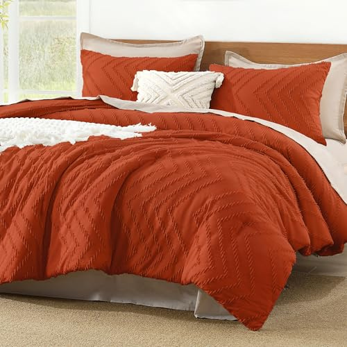 Litanika Set copripiumino queen size, arancione bruciato, in terracotta bohémien, leggero, soffice, set di biancheria da letto per letto, 3 pezzi, alternativa alla ruggine, idea regalo