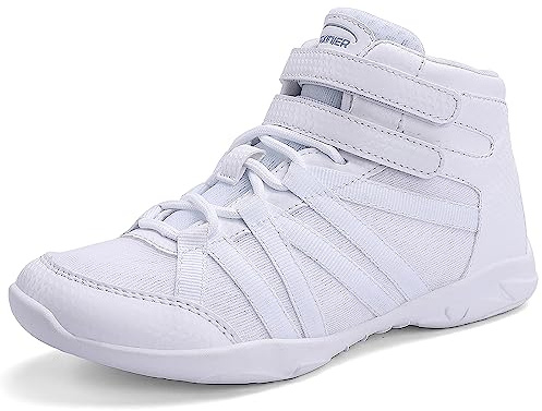 FUQIAO Girls High Top White Cheerleading Shoes Lightweight Cheer Sneakers, White 12 Little Kid