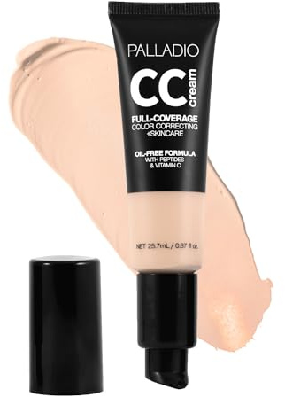 Palladio Full-Coverage Color Correction CC Cream, Oil-Free with Peptides & Vitamin C, Best for Correcting Redness and Uneven Skin Tone, Buildable Foundation Coverage (Fair 11N, Neutral Undertone)
