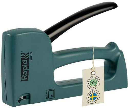 Rapid R13 Graffatrice per Tessuti e Tappezzerie. Realizzata con Plastica Riciclata al 90% e Acciaio, Prodotta in Svezia, Compatibile con graffette n. 13 da 4-10 mm, Verde Skog