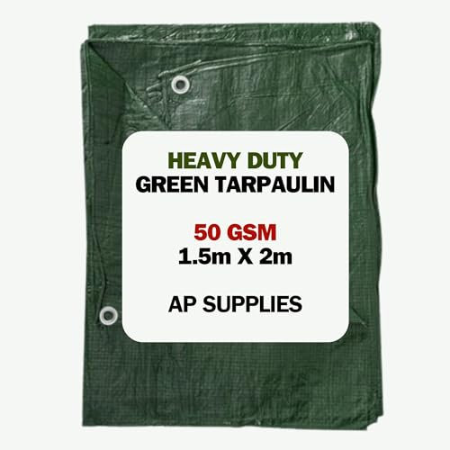 AP Supplies Lightweight Green Tarpaulin 1.5m x 2m | 50gsm Waterproof & Weatherproof Sheet with Reinforced Edges & Metal Eyelets | Outdoor Cover for Garden, Camping & DIY Use