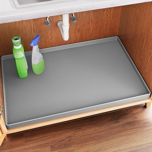 FLATO Tapis imperméable sous évier 86,4 x 48,3 cm Revêtement d'étagère pour cuisine et salle de bain, protection d'armoire, organiseurs et rangement, plateau d'égouttement en silicone flexible
