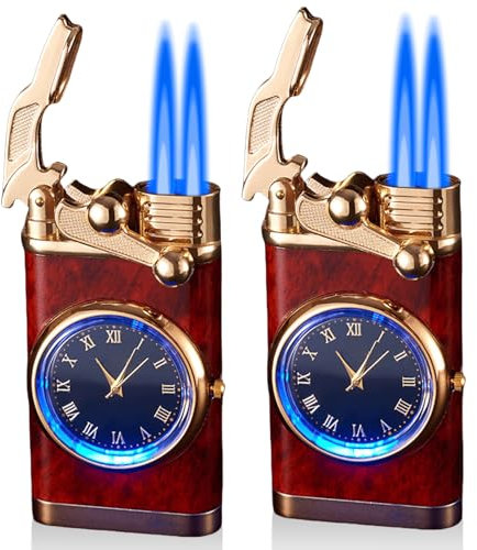 2 Stück Sturmfeuerzeug: Metall Jet Feuerzeug Mit Kreativem Zifferblatt, Gas Nachfüllbar, Kerzenfeuerzeug, Geschenk für Männer Mit Geschenkbox (Ohne Gas)