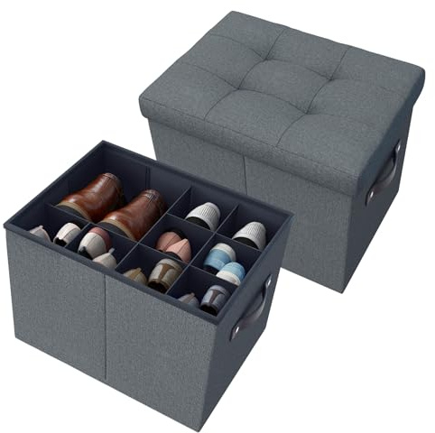Hoiwio Lot de 2 ottomanes de rangement pour chaussures – Séparateurs réglables pour chaussures, vêtements, jouets, couverture, pouf pliable, repose-pieds, petit banc