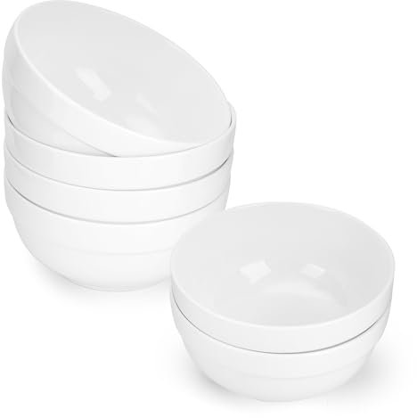 Aramanara Cereal Bowls Set of 6, 800ml/28oz Porcelain Soup Bowls, Ceramic Breakfast Bowl, White Serving Bowl for Noodles Salad Desserts Breakfast Fruit
