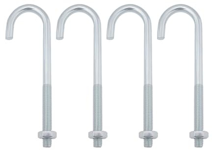 Briny River 4pcs Pernos de Gancho M10 con Vástago Largo en Forma de J Tornillos Roscados Sujetadores Industriales Tuberías Proyectos de Vallas de Jardín Láminas de Techo Hormigón (150 Mm)