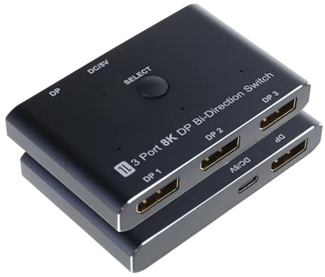 Adaptador DisplayPort 3 en 1 de salida 8K30Hz 4K144Hz Salida de video 3 vías DisplayPort 1.4 Switcher Caja de conmutación Audiovisual Enhancer