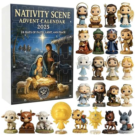 Calendario dell'Avvento per presepe di Natale, Conto alla rovescia di Natale 2025 Biblico con asilo nido, decorazione di Natale in acrilico, regalo per i credenti